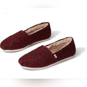 TOMS Alpargata Heathered Red Faux Fur Lined Slip On Flats Shoes 7